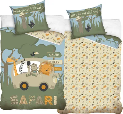Produktbild von Kinderbettwäsche Tiere Safari Afrika 135x200 + 80x80 cm, 100 % Baumwolle