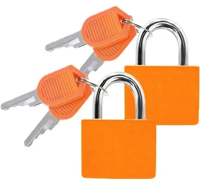Productafbeelding van 2 stuks koffersloten met sleutel, oranje, mini hangsloten voor reizen, kluisjes, vakantiekoffers, 31x23 mm