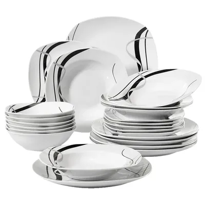 Obrázok produktu pre Porcelánová súprava riadu, 24 kusov, odolná, vhodná do mikrovlnnej rúry a umývačky riadu, 24 kusov