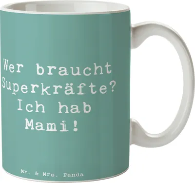 Produktbild von Mr. & Mrs. Panda Kaffeebecher Spruch Mami Magie - Meeresbrise - Geschenk, Handarbeit, Mom, handgemacht, Familie, Heldin, Kaffeepott, Kaffeetasse, Tasse, Becher, Teetasse