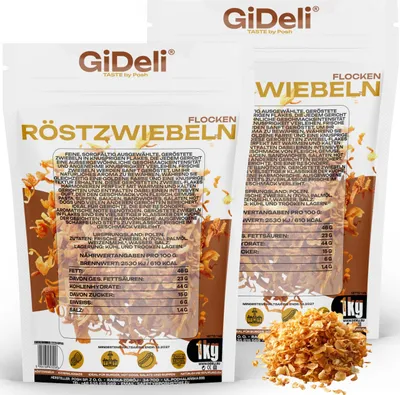 Immagine prodotto di Cipolle caramellate 2 kg. Cipolle croccanti, tostate. Ideali per hamburger, hot dog, patatine fritte e come condimento. GiDeli