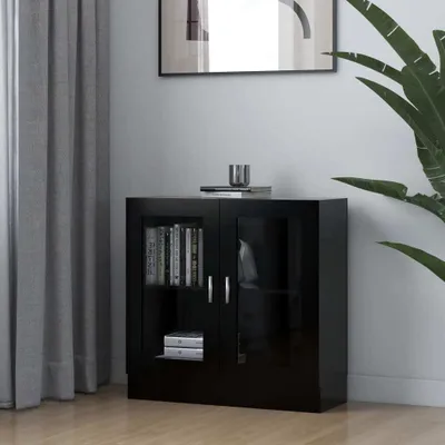 Obrázek produktu pro vidaXL Vitrína černá 82,5x30,5x80 cm Materiál na bázi dřeva - Vitrína - Vitríny - Regály - Knihovny