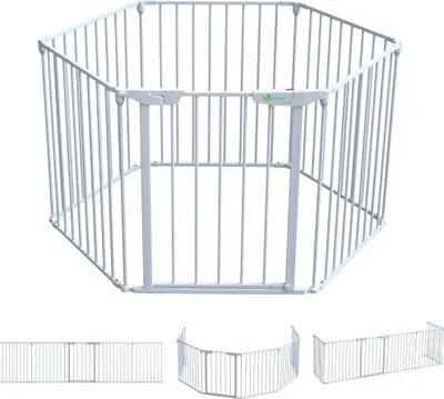 Immagine prodotto di VOUNOT® VOUNOT Griglia di protezione per caminetto, modello indipendente con sportello, 375 cm, 6 elementi inclusi, bianco