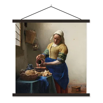 Produktbild von MuchoWow® Textilposter Das Milchmädchen - Gemälde von Johannes Vermeer 40x40 cm mit schwarzem Rahmen - Fotos