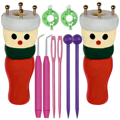 10-teiliges Holz-Strickset mit Strickpuppen, Häkelnadeln & Pompon-Machern