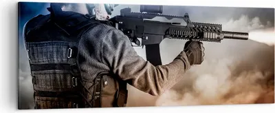 Produktbild von Bild auf Leinwand - Leinwandbild - Armee Soldat Shooter kugelsichere Weste - 140x50cm - Wand Bild - Wanddeko - Leinwanddruck - Bilder - Kunstdruck - Leinwand bilder - Wandkunst - AB140x50-2493