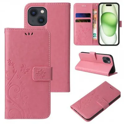 Produktbild von Kunstleder Flip-Hülle Floral für Apple iPhone 15 Serie - Farbe: Rosegold - Modellkompatibilität: Für Apple iPhone 15