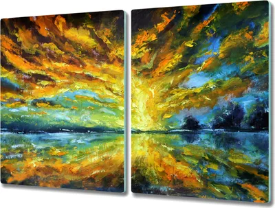 Produktbild von Coloray Schneidebrett Herdabdeckplatte 2x40x52 cm Kochplattenabdeckung Hackbrett Küchenbrett - See Baum Himmel Sonne
