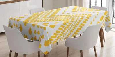 Obrázek produktu pro ABAKUHAUS Žlutý ubrus Chevron, ručně malovaný kmenový aztecký africký vzor, etnický motiv s přerušovanými čarami, 140 x 200 cm, hořčičná bílá