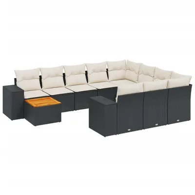 Produktbild von vidaXL 11-tlg. Garten-Sofagarnitur mit Kissen Schwarz Poly Rattan