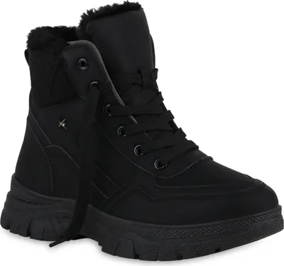Produktbild von VAN HILL Damen Warm Gefüttert Worker Boots Bequem Strick Profil-Sohle Schuh 840851, Farbe: Schwarz, Größe: 37