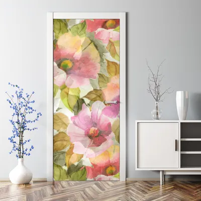 Produktbild von Dekorative Türposter Klebefolie selbstklebend Wandaufkleber  Helle Blumen 77 x 200 cm