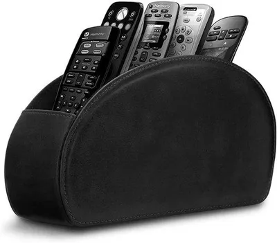Produktbild von Arbeitsplatz-Organisationsbox - Fernbedienungs-Organisationsbox - Leder - Kosmetik-Organisationsbox - mit 5 Fächern - für Fernbedienungen, Heizungsregler, Mediaplayer, Make-up-Bürsten - 20*10.5*10.2cm - Schwarz