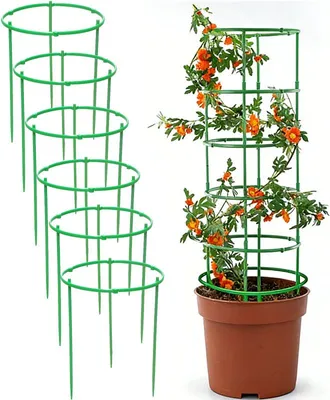 Productafbeelding van Plantensteunen – 6 stuks – Steunframes – Plantensteunen – Tomatensteun – Klimrek voor klimplanten – Klimplantensysteem – Stapelbaar – Groen