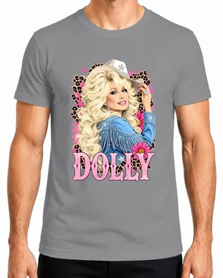 Zdjęcie produktu dla Dolly Parton, ikona country, koszulka męska z motywem country, motyw "cowgirl", styl retro, szara, rozmiar M