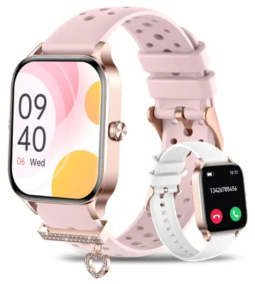 Zdjęcie produktu dla Inteligentny zegarek damski z funkcją telefonu, Bluetooth, możliwość odbierania połączeń, ponad 100 trybów sportowych, monitorowanie tętna i snu, kompatybilny z Androidem i iOS, kolor: różowe złoto