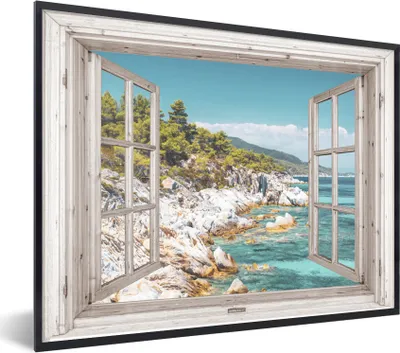 Produktbild von MuchoWow® Gerahmtes Poster Aussicht - Strand - Meer 80x60 cm - Poster mit Schwarzem Bilderrahmen Wandposter Rahmen Foto Bilder - Schwarzem - Mit Gestell