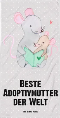 Produktbild von Mr. & Mrs. Panda Strandtuch Maus Beste Adoptivmutter der Welt - Grau Pastell - Geschenk, Frotteehandtuch, Muttertag, Geschenkidee, Reisehandtuch, Großes Badehandtuch
