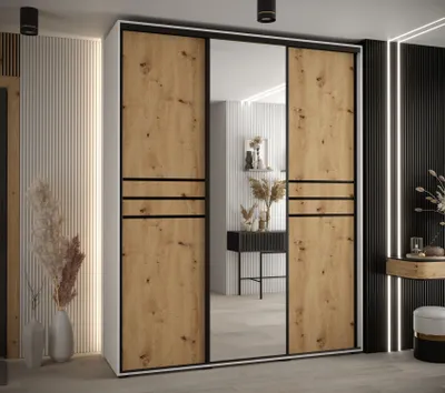 Produktbild von Kleiderschrank ASIRI 11 - 190/45 cm, weiß / Eiche handwerklich / schwarz
