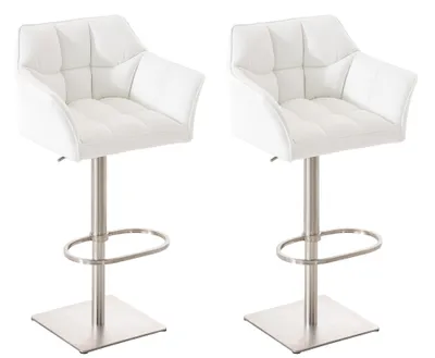 Produktbild von CLP 2er Set Barhocker Damaso Kunstleder drehbar und höhenverstellbar weiß Gestell Farbe edelstahl
