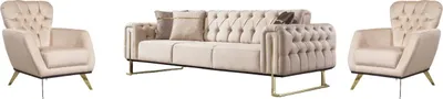 Produktbild von Villa Möbel Sofa Set Nova Beige Stellvariante:2+1+1 Relax- und Bettfunktion, pflegeleichter Mikrofaser Samtstoff