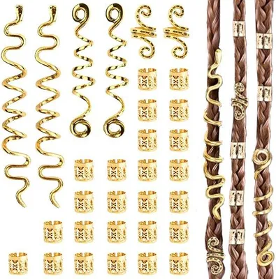 Obrázek produktu pro Šperky s drahými kameny pro lví hřívu a dredy, vlasové doplňky pro ženy a muže, spirálové a perlovité řetízky do vlasů, 31 kusů