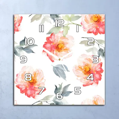 Produktbild von Deko Glasuhr Wanduhr 30x30 Aquarell Blumen Quarz Küchenuhr Bürouhr