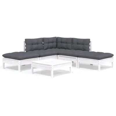 Produktbild von 6-tlg. Garten-Lounge-Set mit Kissen Weiß Kiefernholz
