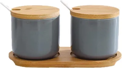 Obrázek produktu pro Keramická sada nádob na koření s bambusovým víčkem a lžičkou 260 ml