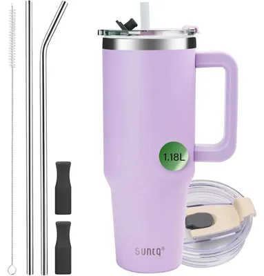 Immagine prodotto di Tazza termica isolata da 1180 ml/40 once, con manico, cannuccia e coperchio, in acciaio inossidabile, color viola