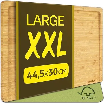 Productafbeelding van Snijplank van hout, groot, XXL, met sapgroef, aan beide zijden bruikbaar, houten plank van bamboe, massief