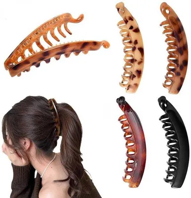Produktbild von Set von 4 Vintage Bananenklammern, Bananenhaarklammern, Pferdeschwanzhaarklammern, großen Bananenhaarklammern, Bananenklammern-Gripkämmen, Haarklammern für Frauen für modische Frisuren und Haarstyling