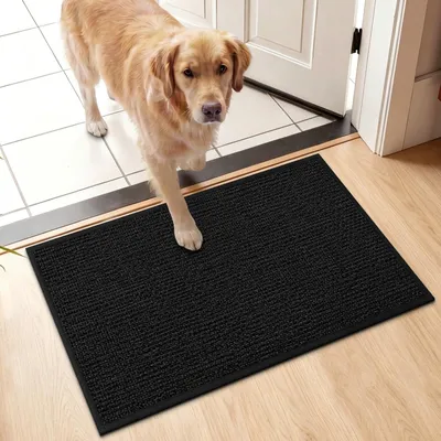 Fußmatte 43x76 cm, Antirutsch, Chenille, waschbar, schwarz