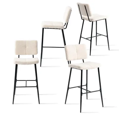 Image de Meubles Cosy : lot de 4 tabourets de bar scandinaves avec dossier, en tissu bouclé beige – POMONA