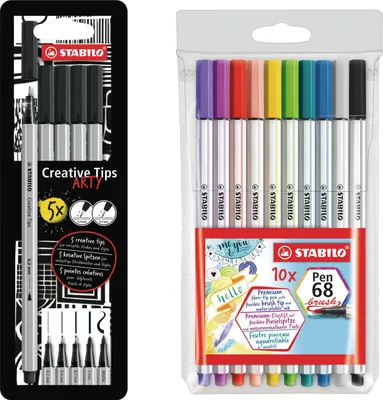 Produktbild von STABILO Multi-Liner Creative Tips 5er Kartonetui + Premium-Filzstift mit Pinselspitze STABILO Pen 68 brush 10er Kunststoffetui