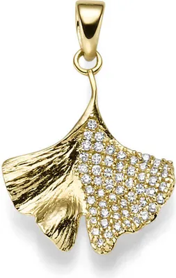 Produktbild von Anhänger Ginkoblatt aus 585 Gelbgold mit 58 Diamanten 0,21 Ct TW-SI
