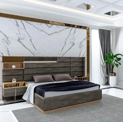 Image de Ensemble de chambre à coucher élégant avec éclairage LED, étagère et design moderne
