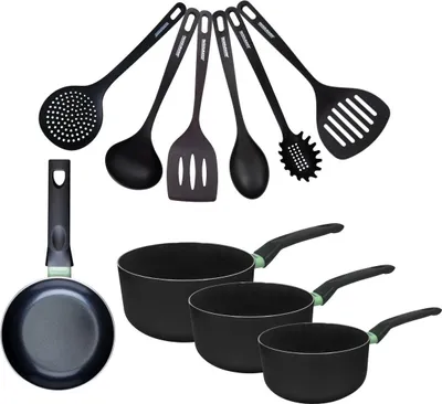 Image de Set de 1 poêle 16 cm, 3 casseroles antiadhésives céramique 16, 18 et 20 cm et 6 ustensiles Fackelmann Brandao