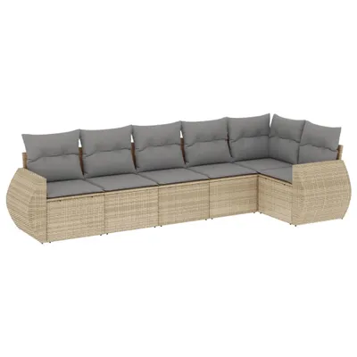 Produktbild von 6-tlg. Garten-Sofagarnitur mit Kissen Beige Poly Rattan