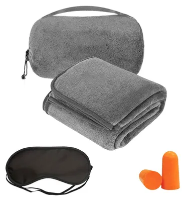 Immagine prodotto di Cuscino da viaggio 2-in-1 e coperta - Set di coperte morbide e confortevoli per viaggi