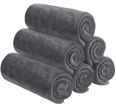 Zdjęcie produktu dla Zestaw 6 ręczników z mikrofibry, 40,6 x 81,3 cm, kolor szary, wyjątkowo chłonne, szybko schnące