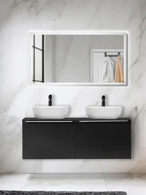 Produktbild von Waschplatz Set, 120cm Doppelwaschtisch, 3-teilig, matt schwarz, PUEBLA-56-BLACK