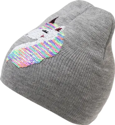 Immagine prodotto di Berretto reversibile con paillettes unicorno per bambina HA643 (3-5 anni) (grigio)