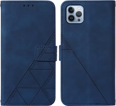 Produktbild von iPhone 15 Pro Hülle, Schlank Prägung Flip Leder Kartenfächer Schutzhülle mit Ständer für iPhone 15 Pro Blau