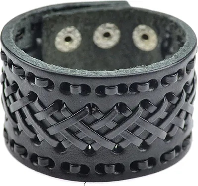 Produktbild von Männer Frauen Punk Braid Faux Leder Breite Manschette Armband Knopf Armband Armreif-Schwarz
