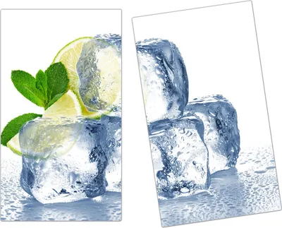 Produktbild von Spritzschutz Herdabdeckplatte Schneidebrett aus Glas Minze auf Eiswürfeln 2-Teilig (60x52cm)