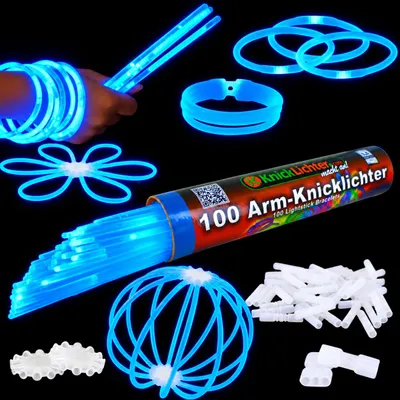 Produktbild von 100 Arm Knicklichter Blau, Leuchtstäbe Neon Party Deko, Glow Sticks