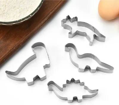 Image de Set d'emporte-pièces dinosaures 4 pièces pour enfants, biscuits, cookies - Acier inoxydable, Réutilisable, Lavable au lave-vaisselle