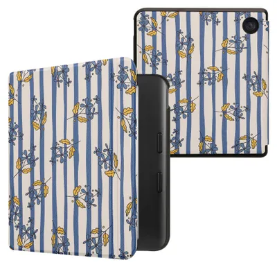 Produktbild von kwmobile Schutzhülle für Kobo Kobo Libra Colour / Tolino Vision Color Hülle - eReader Flip Case mit Auto Sleep Funktion - Kreuzblütler mit Blauviolett