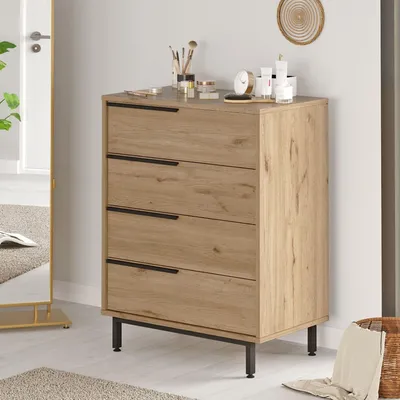 Immagine prodotto di Lusevera - Cassettiera, 75x45x95h cm Marrone Rovere, 4 Cassetti